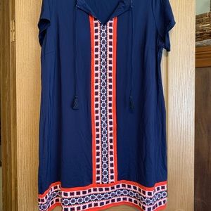 Navy and coral cover up.